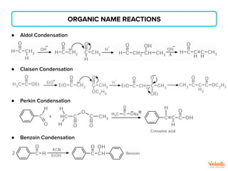 ORGANIC NAME REACTIONS
● Aldol Condensation
● Claisen Condensation
● Perkin Condensation
● Benzoin Condensation
– –
 
