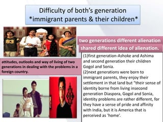Difficulty of both’s generation
*immigrant parents & their children*
two generations different alienation
(1)first generat...