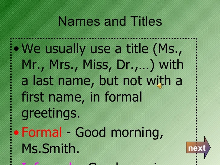 names and titles formal names
