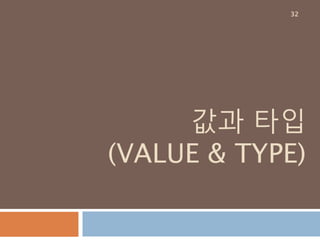 값과 타입
(VALUE & TYPE)
32
 