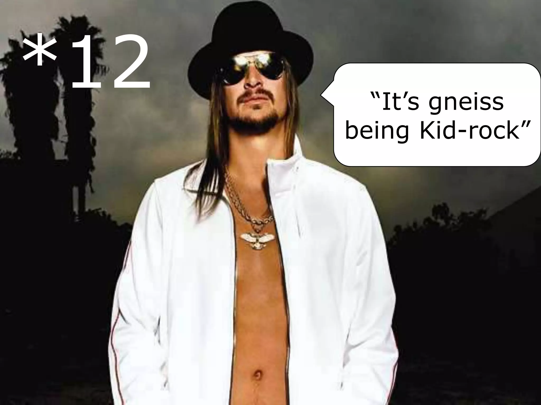 *12 “It’s gneiss
being Kid-rock”
 