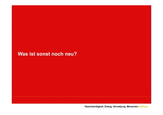 Was ist sonst noch neu?




                          Geschwindigkeit. Dialog. Vernetzung. Menschen. Namics.
 