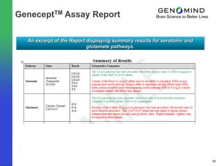 An excerpt of the Report displaying summary results for serotonin and
                         glutamate pathways.




                                                                        24
 