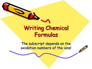 Writing Chemical Formulas The subscript depends on the oxidation numbers of the ions! 