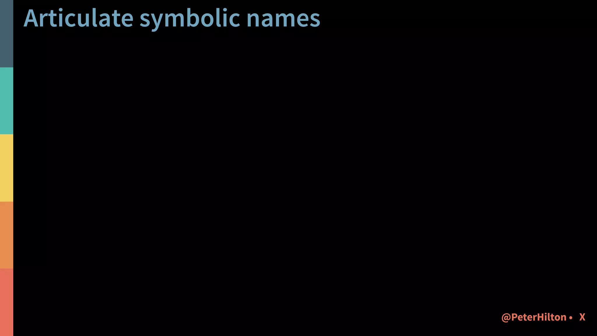 Articulate symbolic names
X@PeterHilton •
 