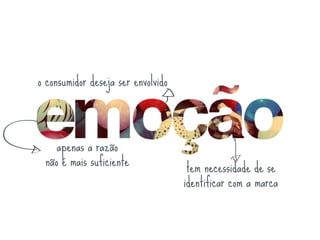 o consumidor deseja ser envolvido



    apenas a razão
 não é mais suficiente               tem necessidade de se
                                    identificar com a marca
 