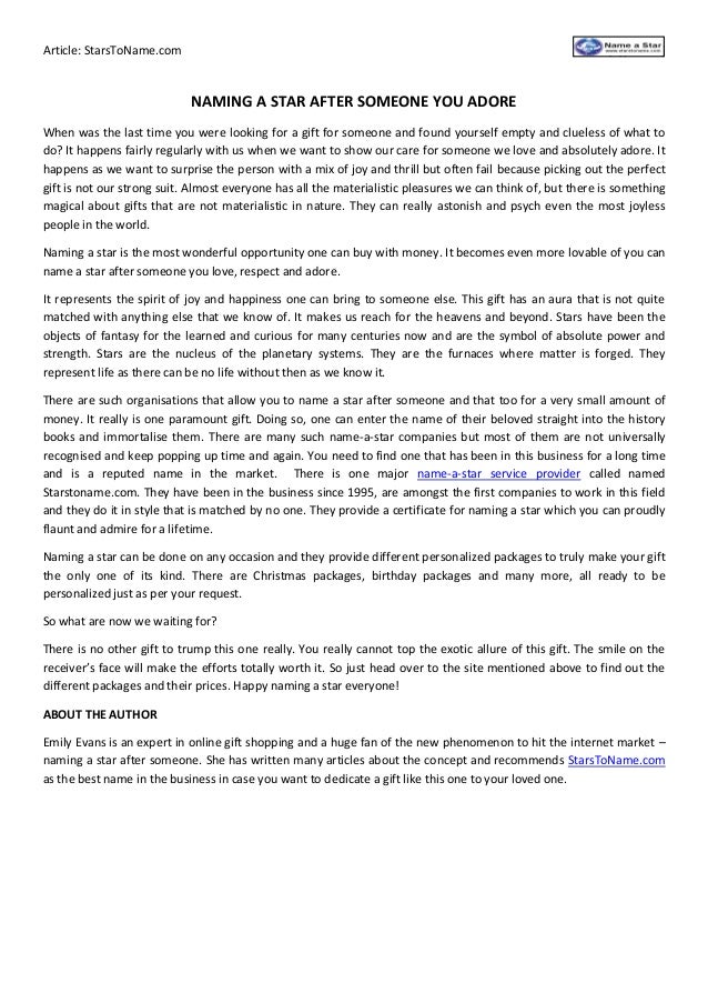 Naming a Star after Someone You Adore