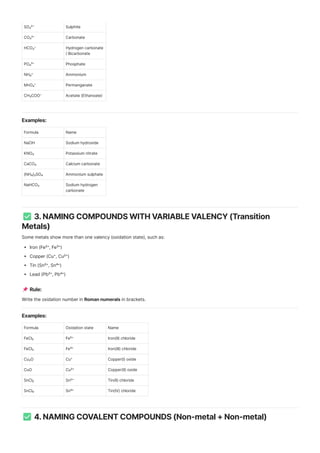 Compounds Entry Level Naming of Compounds for O Level students | PDF