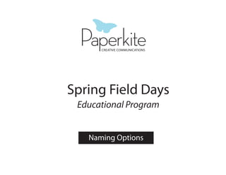 Spring Field Days
 Educational Program


   Naming Options
 