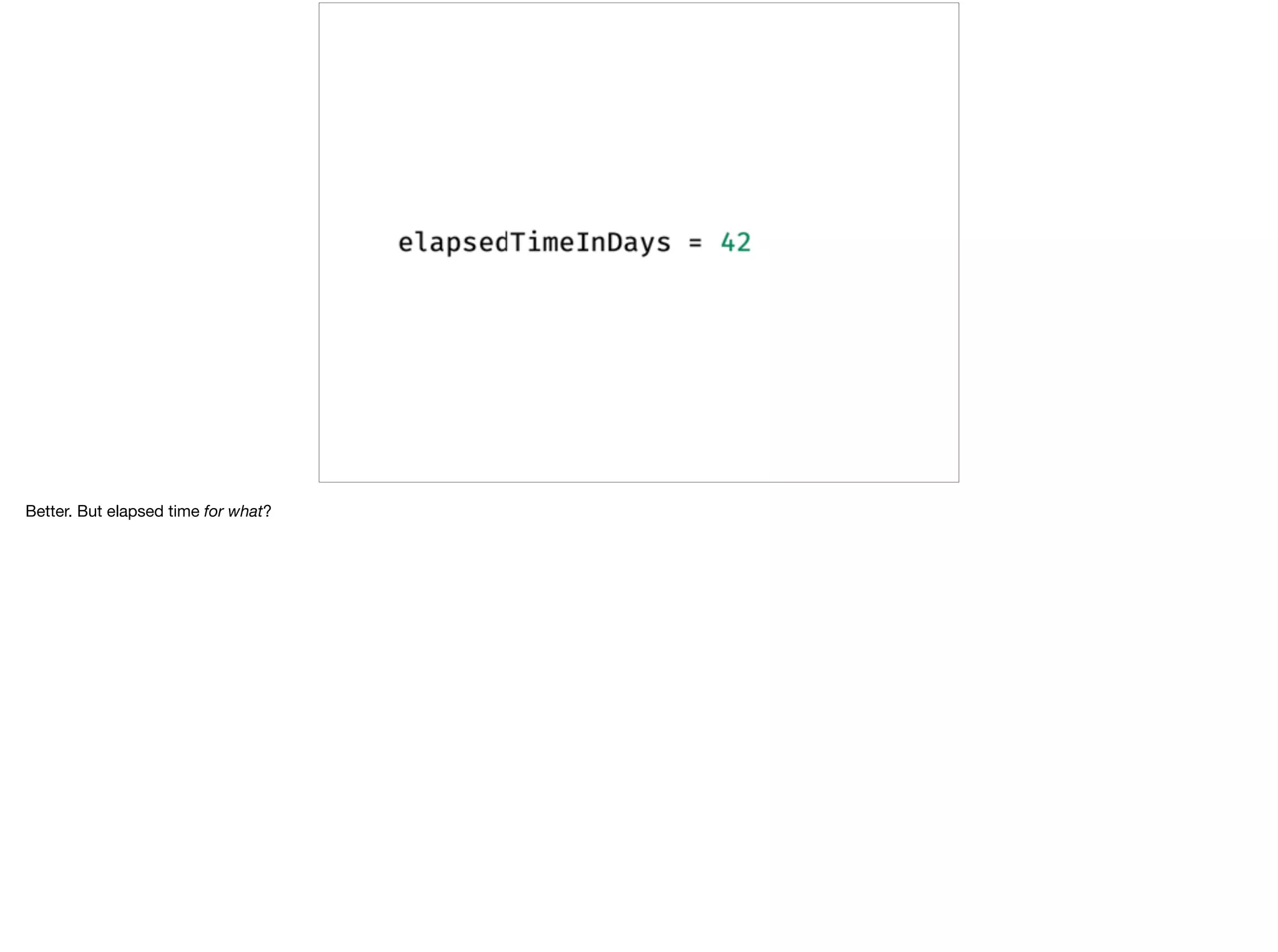 Better. But elapsed time for what?
 
