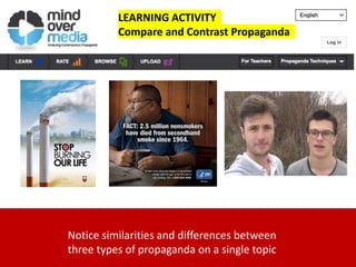 Notice similarities and differences between
three types of propaganda on a single topic
LEARNING ACTIVITY
Compare and Contrast Propaganda
 