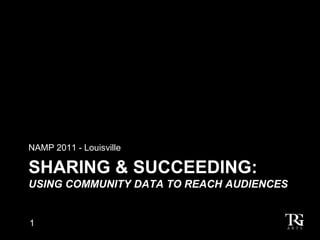 NAMP 2011 - Louisville

SHARING & SUCCEEDING:
USING COMMUNITY DATA TO REACH AUDIENCES


1
 