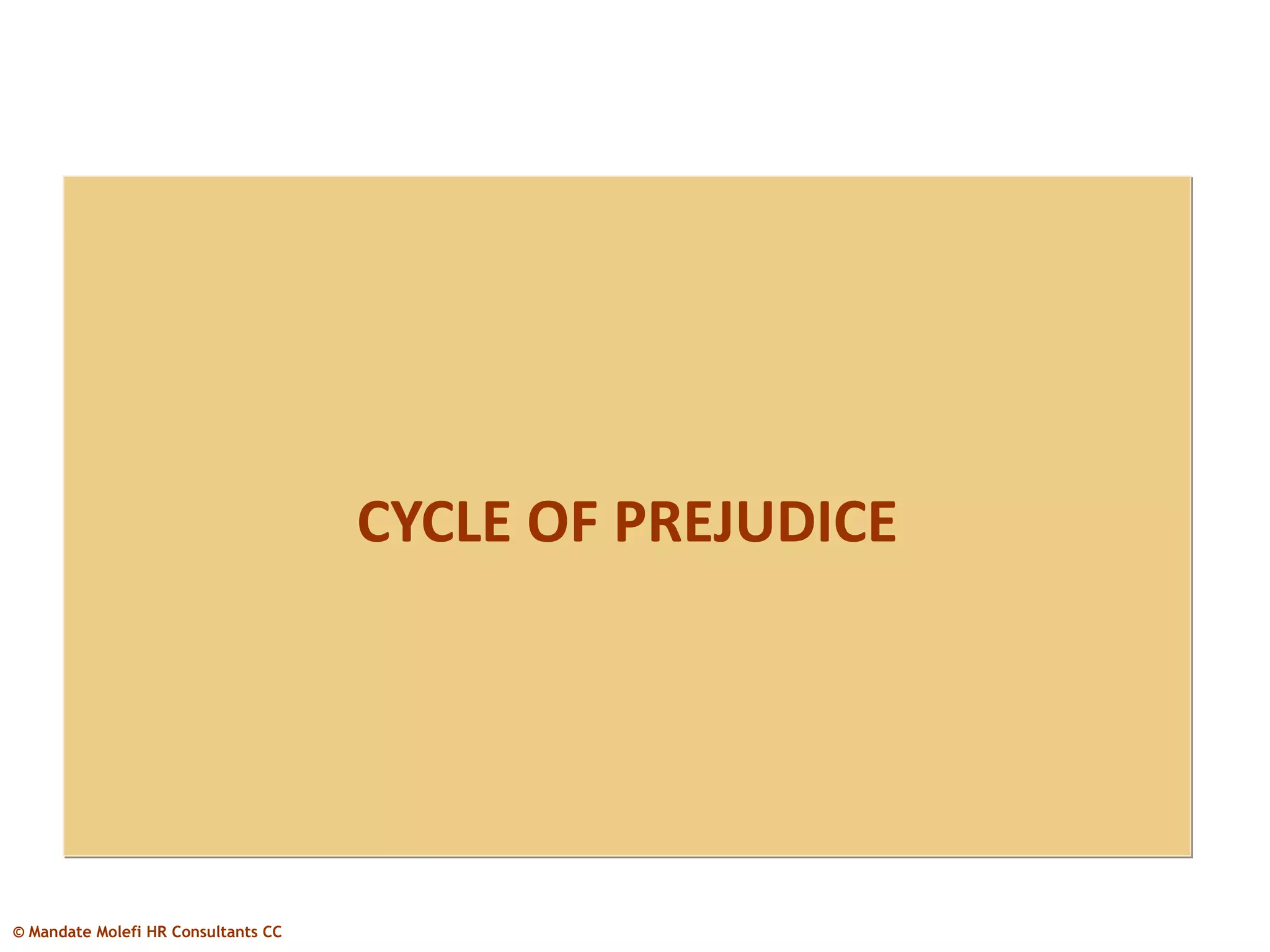 CYCLE OF PREJUDICE




© Mandate Molefi HR Consultants CC
 