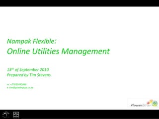 Nampak Flexible: Online Utilities Management 13th of September 2010 Prepared by Tim Stevens m. +27833892066 e. tim@powerguys.co.za 