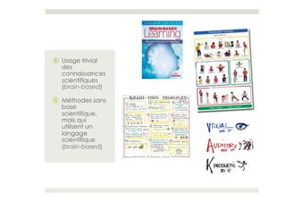 ④  Usage trivial
   des
   connaissances
   scientifiques
   (brain-based)

⑤  Méthodes sans
   base
   scientifique,
   mais qui
   utilisent un
   langage
   scientifique
   (brain-based)
 