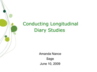 Conducting Longitudinal
    Diary Studies




      Amanda Nance
           Sage
       June 10, 2009
 