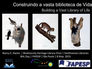 Nancy E. Gwinn | Biodiversity Heritage Library Chair | Smithsonian Libraries
BHL Day | FAPESP | São Paulo | 8 May 2015
library.si.edu
Construindo a vasta biblioteca de Vida
Building a Vast Library of Life
 