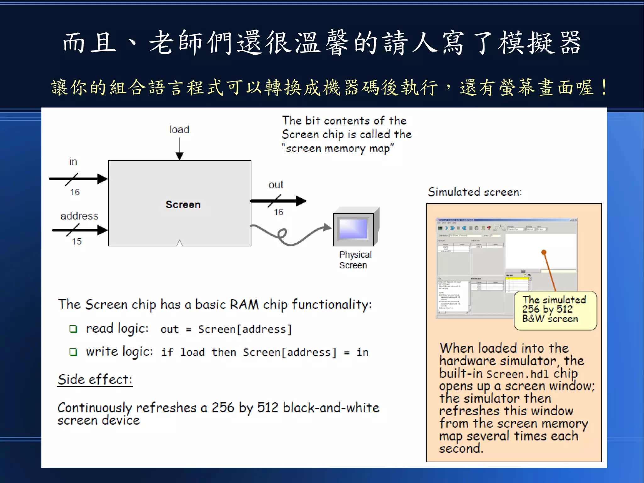 於是你只要讀取或寫入記憶體
● 就可以和輸出入裝置進行溝通了
 