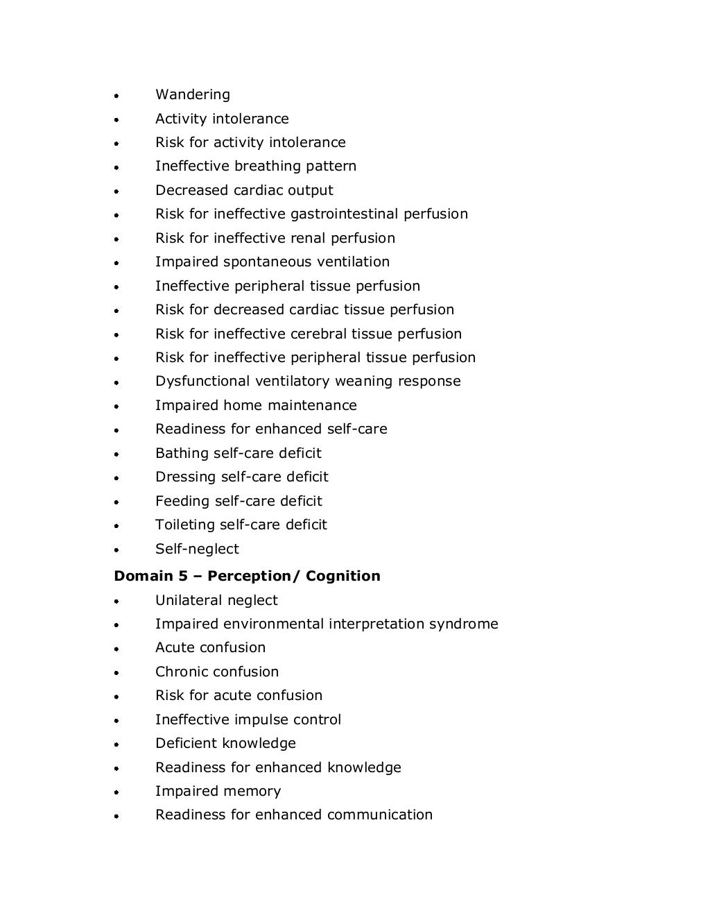 Nanda nursing diagnosis list 2012