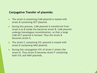 Conjugative Transfer of plasmids:
 
