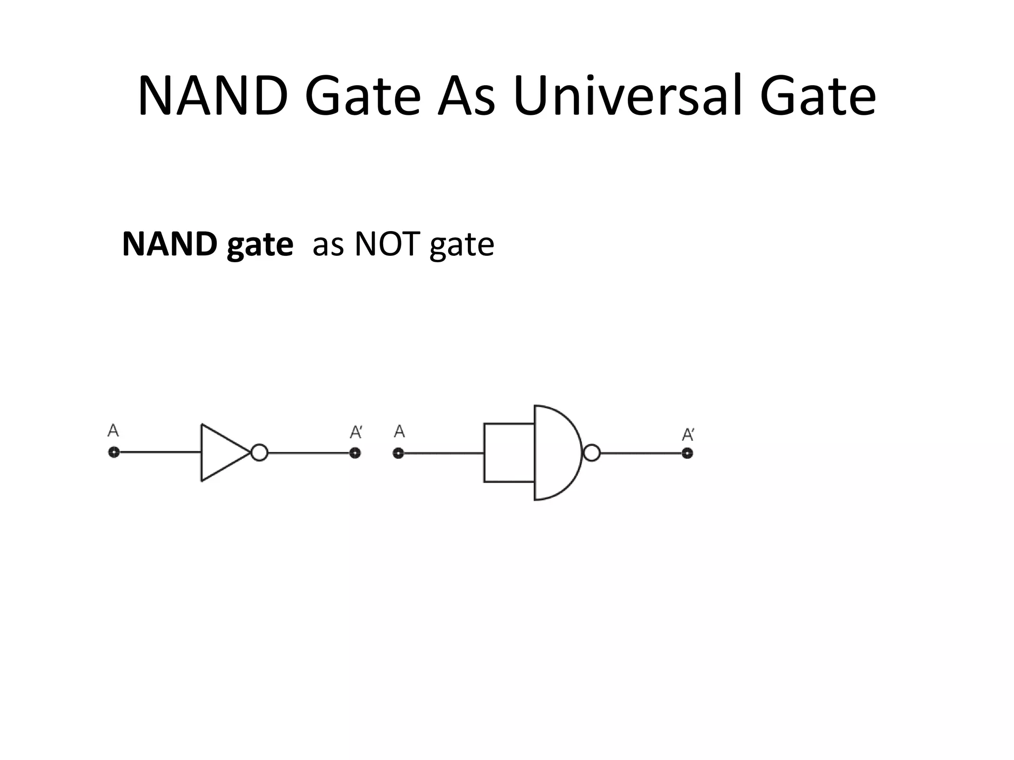 NAND Gate As Universal Gate
NAND gate as NOT gate
