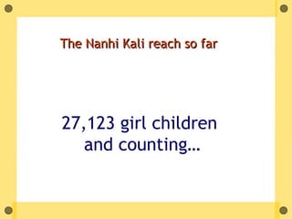 The Nanhi Kali reach so far




27,123 girl children
   and counting…
 