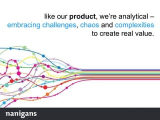 like our product, we‟re analytical –
embracing challenges, chaos and complexities
to create real value.
 