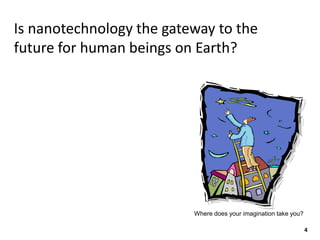 Where does your imagination take you?
Is nanotechnology the gateway to the
future for human beings on Earth?
4
 