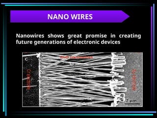NANO WIRES
Nanowires shows great promise in creating
future generations of electronic devices
 