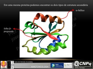 -hélice
folha -
pregueada
Em uma mesma proteína podemos encontrar os dois tipos de estrutura secundária
 