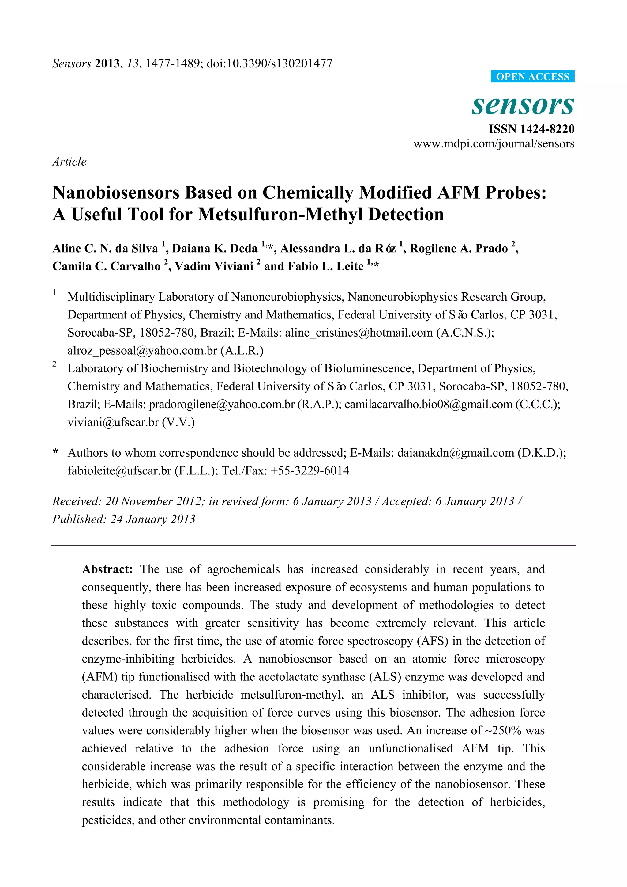 Nanobiosensors based on chemically modified afm probes a useful tool