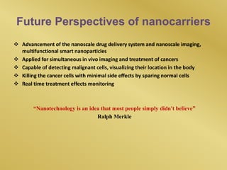 Nanocarriers in drug delivery for cancer treatment | PPTX