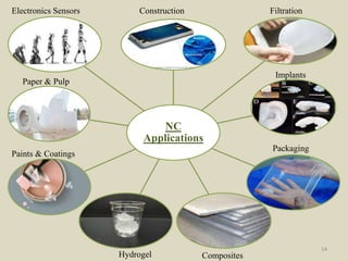 14
NC
Applications
Electronics Sensors Construction Filtration
Implants
Packaging
CompositesHydrogel
Paints & Coatings
Paper & Pulp
 