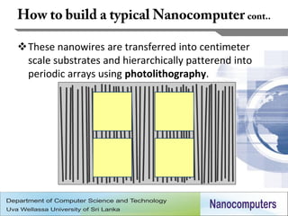 These nanowires are transferred into centimeter
 scale substrates and hierarchically patterend into
 periodic arrays using photolithography.




                                                      22
 