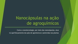 Nanocápsulas na ação
de agroquímicos
Como a nanotecnologia, por meio das nanocápsulas, atua
no aperfeiçoamento da ação de agrotóxicos e pesticidas nas plantas
 