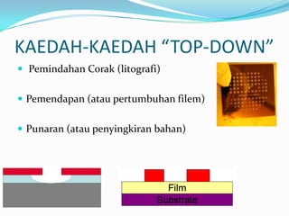 KAEDAH-KAEDAH “TOP-DOWN”
 Pemindahan Corak (litografi)
 Pemendapan (atau pertumbuhan filem)
 Punaran (atau penyingkiran bahan)
 