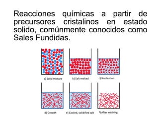 Reacciones químicas a partir de
precursores cristalinos en estado
solido, comúnmente conocidos como
Sales Fundidas.
 