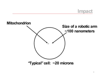 Impact “ Typical” cell:  ~20 microns Mitochondrion Size of a robotic arm ~100 nanometers 