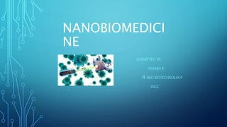 NANOBIOMEDICI
NE
SUBMITTED BY
SHAMJA R
II MSC BIOTECHNOLOGY
SNGC
 