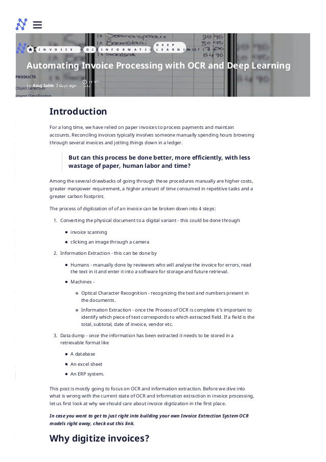 machine learning invoice recognition