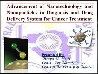 Advancement of Nanotechnology and
Nanoparticles in Diagnosis and Drug
Delivery System for Cancer Treatment




              Presented By:
              Shreya M. Modi
              Centre For NanoScience,
              Central University of Gujarat.
 