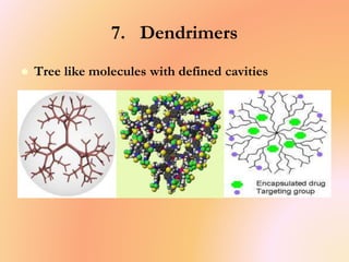 7. Dendrimers
 Tree like molecules with defined cavities
 