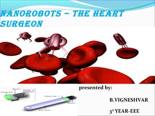 NaNorobots – the heart
surgeoN
presented by:
B.VIGNESHVAR
3rd
YEAR-EEE
 