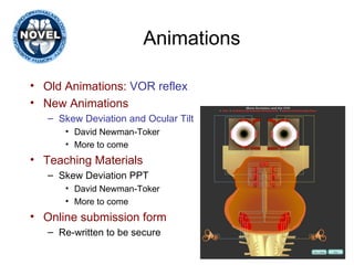 Animations Old Animations:  VOR reflex New Animations  Skew Deviation and Ocular Tilt David Newman-Toker More to come Teaching Materials Skew Deviation PPT David Newman-Toker More to come Online submission form Re-written to be secure 