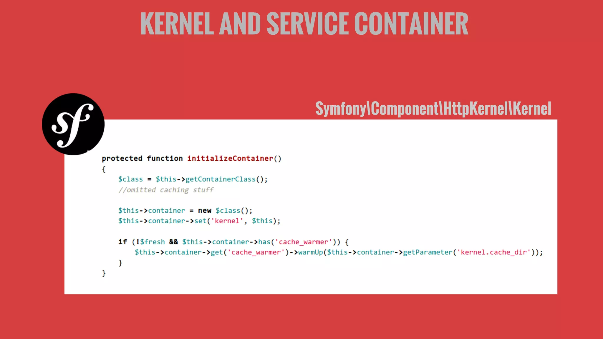 KERNEL AND SERVICE CONTAINER
SymfonyComponentHttpKernelKernel
 