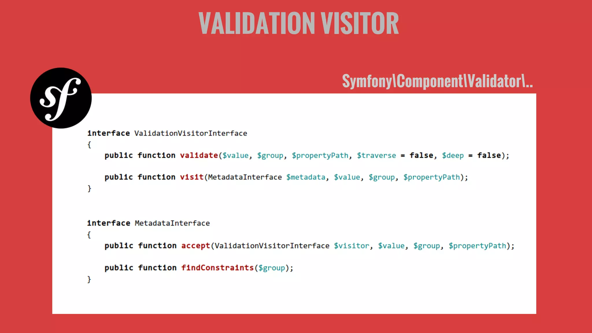 VALIDATION VISITOR
SymfonyComponentValidator..
 