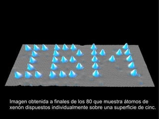 Imagen obtenida a finales de los 80 que muestra átomos de xenón dispuestos individualmente sobre una superficie de cinc. 