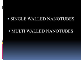  SINGLE WALLED NANOTUBES

 MULTI WALLED NANOTUBES
 