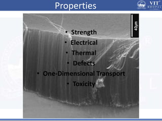 Properties
• Strength
• Electrical
• Thermal
• Defects
• One-Dimensional Transport
• Toxicity
 