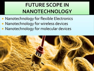 




Nanotechnology for flexible Electronics
Nanotechnology for wireless devices
Nanotechnology for molecular devices

 